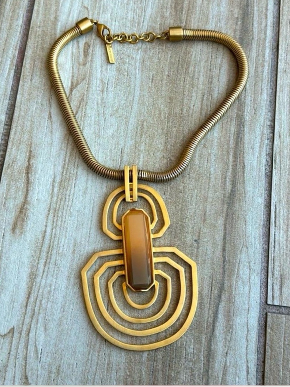 Vince Camuto Gold-Tone Geometric Pendant Necklace with Amber Center